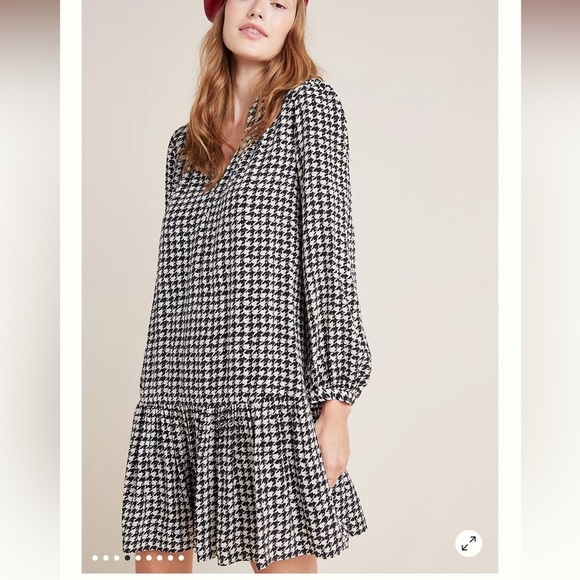 Anthropologie Dresses & Skirts - Anthropologie Maeve Dress Women XS Sterling Houndstooth Tunic Long Sleeve S